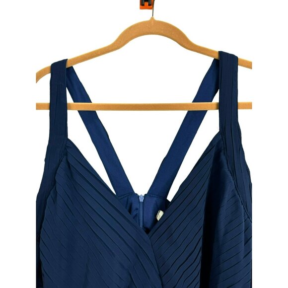 Roiii Women's Sz XL Elegant Navy Blue Chiffon Maxi Dress Cross-Back Straps - Picture 13 of 15